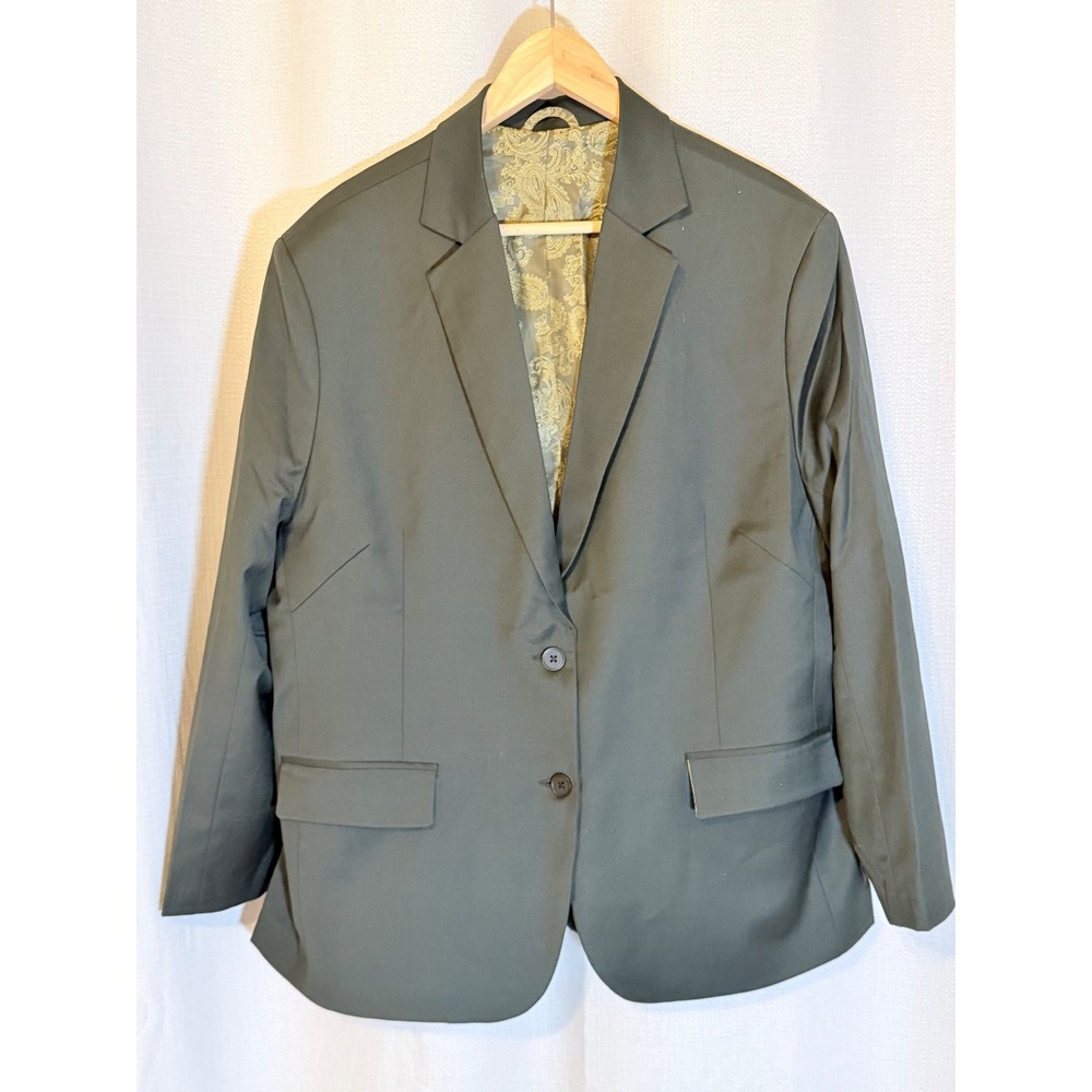 BeBe Hoi An Custom Tailored Blazer Dark Olive Green Paisley Lining Mens 44